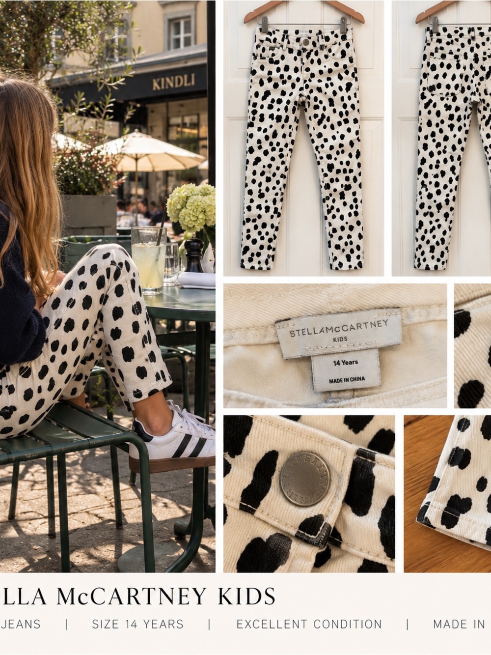 Stella McCartney Kids Cream Jeans with Black Spot Print